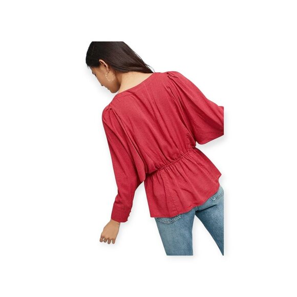 Anthropologie Maeve Red Polka Dot Dolman Blouse Sz S - Picture 2 of 11